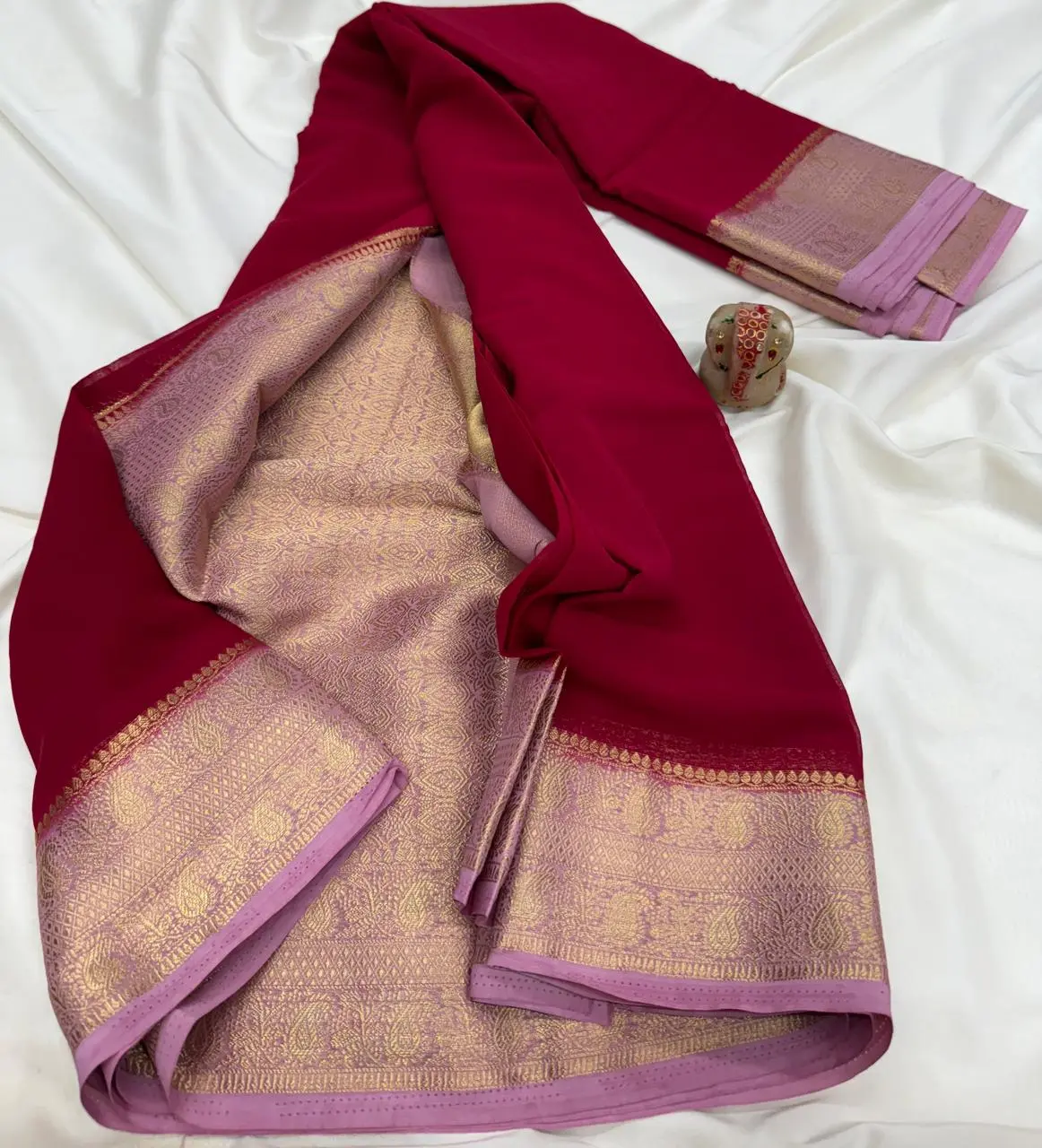 Rust Orange PURE GALA  GEORGETTE Kanchipuram Silk Saree